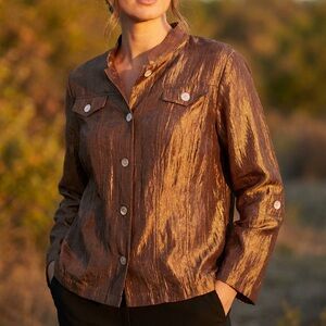 Ruby Rd Women's Brown Shimmer Metallic Gold Jacket. Button Down. Sz Small* EUC